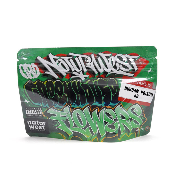 Flor CBD Naturwest Durban Poison — 5 gr CBD Outdoor — cogollo en envase individual termosellado